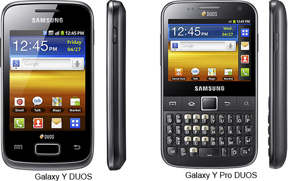 SamsungGalaxyYDUOSandGalaxyYProDuosdualSIMcardsmartphones